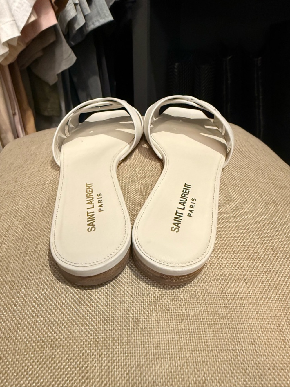 Saint Laurent Tribute White Leather Slide Sandals Flats Size 38.5 worn once box - Picture 5 of 11